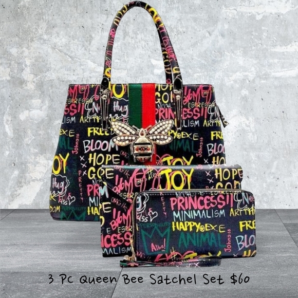 Handbags - 🔥** New With Tag's**Queen Bee Graffiti Print Top Handle 3-in-1 Satchel (Black)